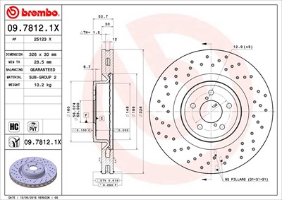 Brembo 1x Bremsscheibe [Hersteller-Nr. 09.7812.1X] für Subaru von BREMBO