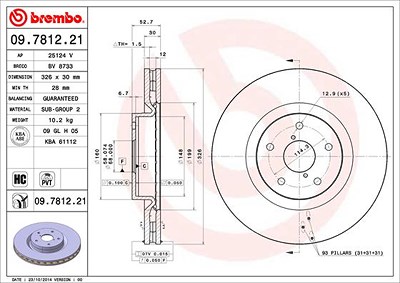Brembo 1x Bremsscheibe [Hersteller-Nr. 09.7812.21] für Subaru von BREMBO