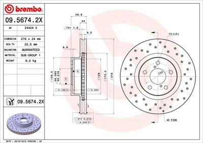 Brembo Bremsscheibe [Hersteller-Nr. 09.5674.2X] für Subaru, Toyota von BREMBO