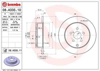 Brembo Bremsscheibe [Hersteller-Nr. 08.A335.11] für Toyota von BREMBO