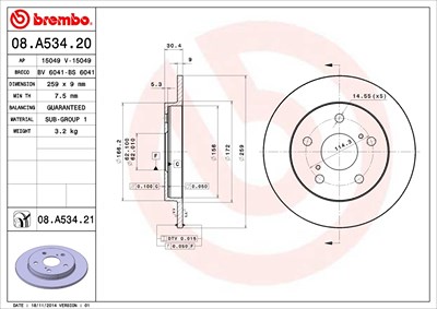 Brembo Bremsscheibe [Hersteller-Nr. 08.A534.21] für Toyota von BREMBO