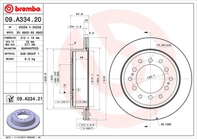 Brembo Bremsscheibe [Hersteller-Nr. 09.A334.21] für Toyota von BREMBO