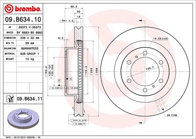 Brembo 1x Bremsscheibe [Hersteller-Nr. 09.B634.11] für Toyota von BREMBO