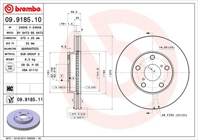 Brembo Bremsscheibe [Hersteller-Nr. 09.9185.11] für Toyota von BREMBO