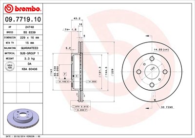 Brembo Bremsscheibe [Hersteller-Nr. 09.7719.10] für Toyota von BREMBO