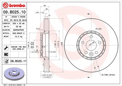 Brembo 1x Bremsscheibe [Hersteller-Nr. 09.B025.11] für Volvo von BREMBO