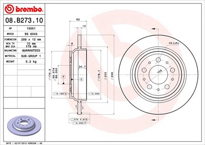 Brembo Bremsscheibe [Hersteller-Nr. 08.B273.10] für Volvo von BREMBO