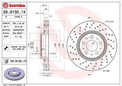 Brembo 1x Bremsscheibe [Hersteller-Nr. 09.9130.1X] für Volvo von BREMBO