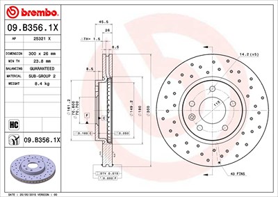 Brembo 1x Bremsscheibe Vorderachse Belüftet [Hersteller-Nr. 09.B356.1X] für Chevrolet, Opel, Vauxhall von BREMBO