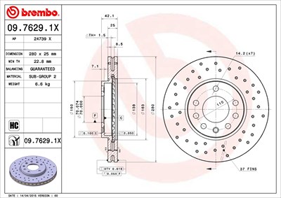 Brembo Bremsscheibe Vorderachse Belüftet [Hersteller-Nr. 09.7629.1X] für Chevrolet, Opel von BREMBO