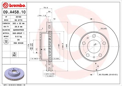 Brembo 1x Bremsscheibe Vorderachse Belüftet [Hersteller-Nr. 09.A458.10] für Citroën, Fiat, Peugeot von BREMBO