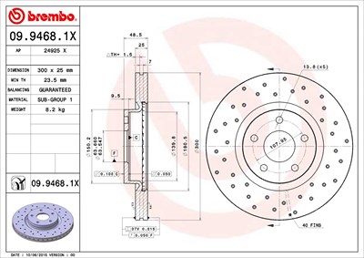 Brembo Bremsscheibe Vorderachse Belüftet [Hersteller-Nr. 09.9468.1X] für Ford, Volvo von BREMBO