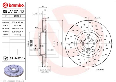 Brembo Bremsscheibe Vorderachse Belüftet [Hersteller-Nr. 09.A427.1X] für Ford, Land Rover, Volvo von BREMBO