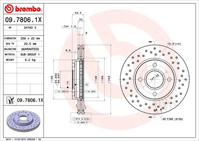 Brembo Bremsscheibe Vorderachse Belüftet [Hersteller-Nr. 09.7806.1X] für Ford, Mazda von BREMBO