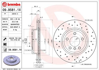 Brembo 1x Bremsscheibe Vorderachse Belüftet [Hersteller-Nr. 09.9581.1X] für BMW von BREMBO