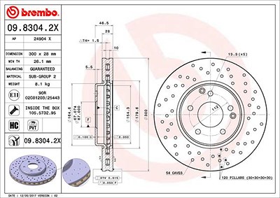 Brembo Bremsscheibe Vorderachse Belüftet [Hersteller-Nr. 09.8304.2X] für Mercedes-Benz von BREMBO