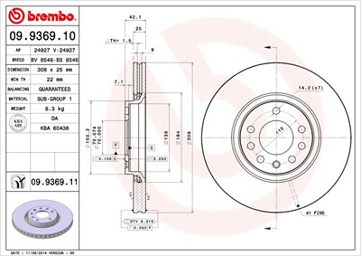 Brembo Bremsscheibe Vorderachse Belüftet [Hersteller-Nr. 09.9369.11] für Opel, Saab von BREMBO