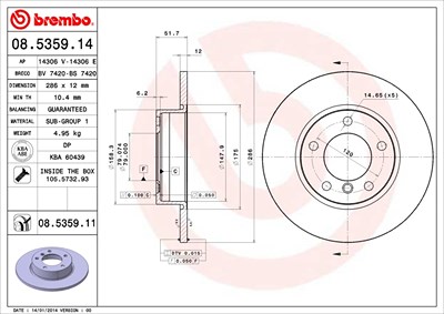 Brembo Bremsscheibe Vorderachse Voll [Hersteller-Nr. 08.5359.11] für BMW von BREMBO