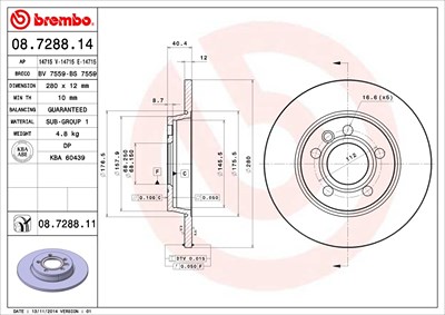 Brembo Bremsscheibe [Hersteller-Nr. 08.7288.11] für VW von BREMBO