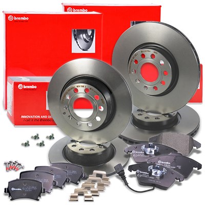 Brembo Bremsscheiben+Beläge Vorne+Hinten für Audi, Skoda, VW von BREMBO