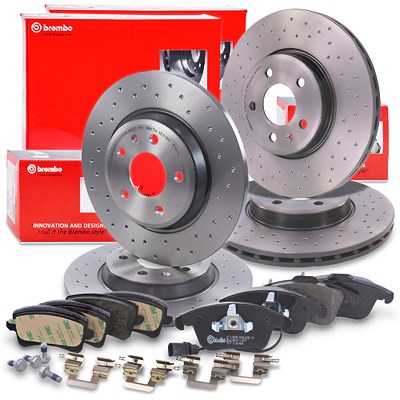 Brembo Bremsscheiben+Bremsbeläge Vorne+Hinten für Audi von BREMBO