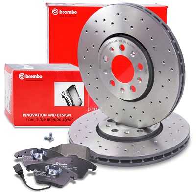 Brembo Bremsscheiben + Bremsbeläge mit VWK vorne für Audi, Seat, Skoda, VW von BREMBO