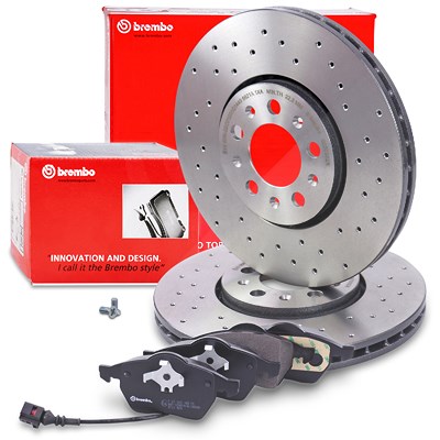 Brembo Bremsscheiben + Bremsbeläge mit VWK vorne für Audi, Seat, Skoda, VW von BREMBO