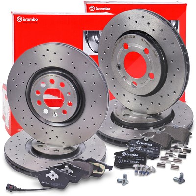 Brembo Bremsscheiben + Bremsbeläge vorne+hinten für Audi, Seat, Skoda, VW von BREMBO