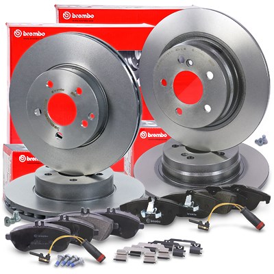 Brembo Bremsscheiben +Bremsbeläge +Warnkontakt vorne+hinten für Mercedes-Benz von BREMBO