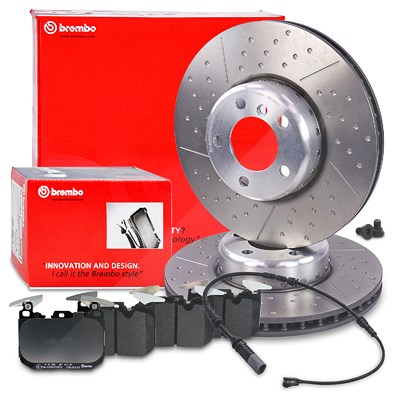 Brembo Bremsscheiben +Bremsbeläge +Warnkontakt vorne für BMW von BREMBO