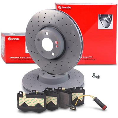 Brembo Bremsscheiben +Bremsbeläge +Warnkontakt vorne für Mercedes-Benz von BREMBO