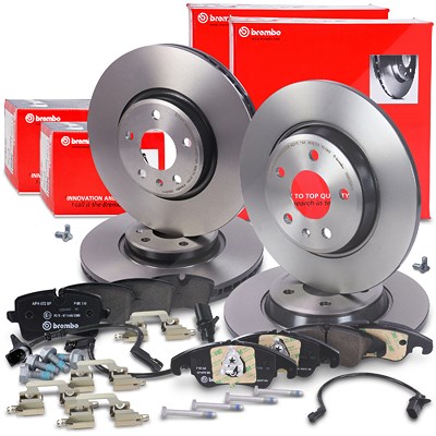 Brembo Bremsscheiben +Bremsbeläge mit Warnkontakt vorne+hinten für Audi von BREMBO