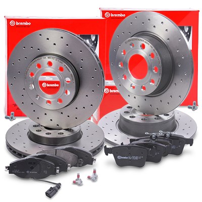 Brembo Bremsscheiben +Bremsbeläge vorne+hinten für Audi, Skoda, VW von BREMBO