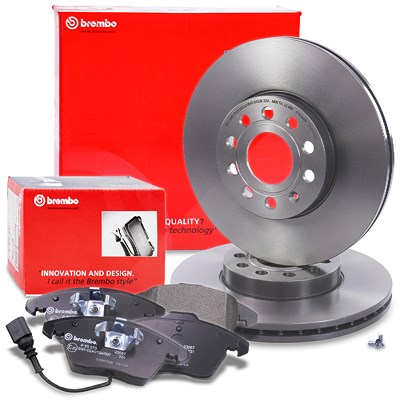 Brembo Bremsscheiben Coated+Bremsbeläge+VWK Vorne für Seat, Audi, VW, Skoda von BREMBO