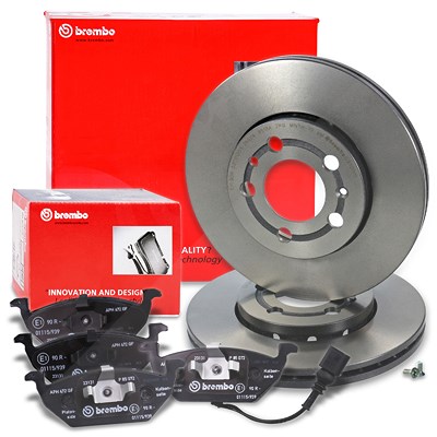 Brembo Bremsscheiben Coated+Bremsbeläge Vorne für Audi, Seat, Skoda, VW von BREMBO