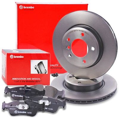 Brembo Bremsscheiben Coated+Bremsbeläge Vorne für BMW von BREMBO