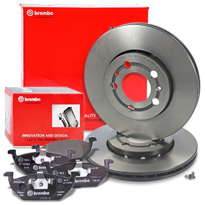 Brembo Bremsscheiben Coated+Bremsbeläge Vorne für Audi, Seat, Skoda, VW von BREMBO