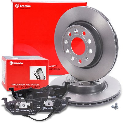 Brembo Bremsscheiben Coated+Bremsbeläge Vorne für Audi, Seat, Skoda, VW von BREMBO