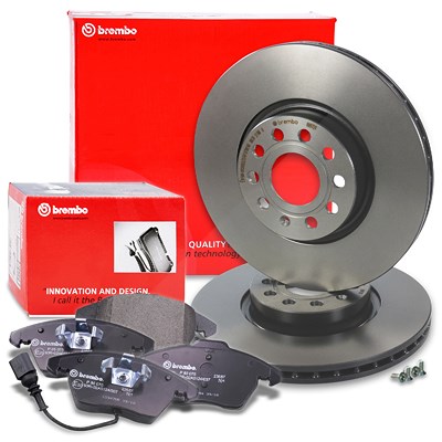 Brembo Bremsscheiben Coated+Bremsbeläge Vorne für Audi, Seat, Skoda, VW von BREMBO