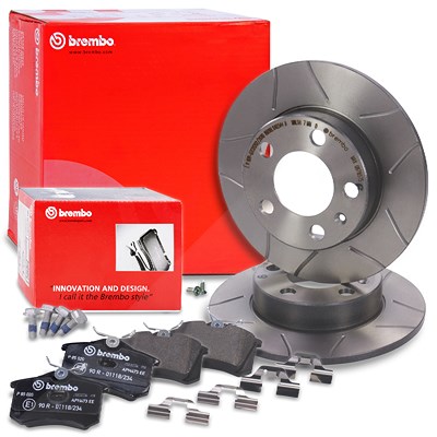 Brembo Bremsscheiben Sport Max+Bremsbeläge Hinten für Audi, Seat, Skoda, VW von BREMBO