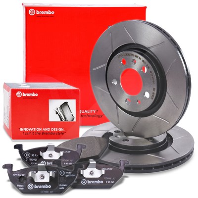 Brembo Bremsscheiben Sport Max+Bremsbeläge Vorne für VW, Audi, Skoda, Seat von BREMBO