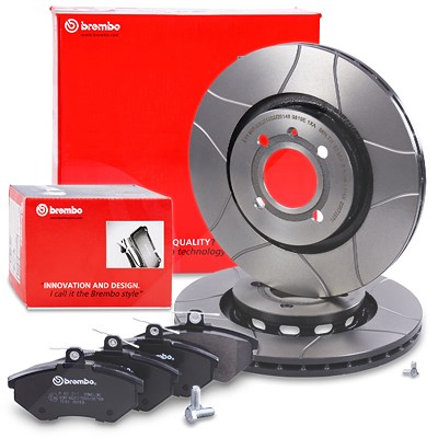 Brembo Bremsscheiben Sport Max+Bremsbeläge Vorne für VW, Seat von BREMBO