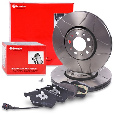 Brembo Bremsscheiben Sport Max+Bremsbeläge Vorne für VW, Skoda, Audi, Seat von BREMBO