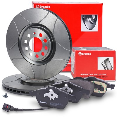 Brembo Bremsscheiben Sport Max+Bremsbeläge Vorne für Audi, Seat, Skoda, VW von BREMBO