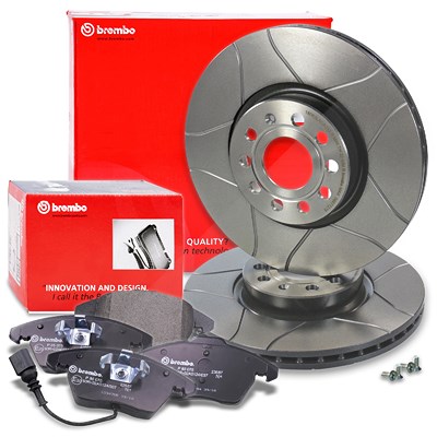 Brembo Bremsscheiben Sport Max+Bremsbeläge Vorne für Audi, Seat, Skoda, VW von BREMBO