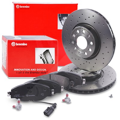 Brembo Bremsscheiben XTRA+Bremsbeläge Vorne für Audi, Seat, Skoda, VW von BREMBO