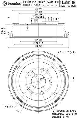 Brembo 1x Bremstrommel [Hersteller-Nr. 14.A154.10] für Daihatsu von BREMBO