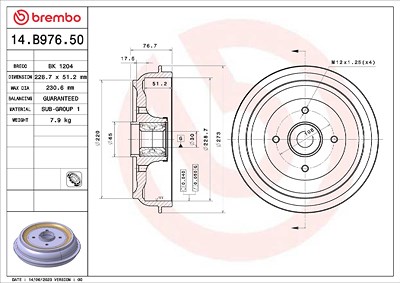 Brembo Bremstrommel [Hersteller-Nr. 14.B976.50] für Citroën, Ds, Peugeot von BREMBO