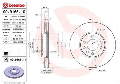 Brembo Bremsscheibe Vorderachse Belüftet [Hersteller-Nr. 09.9165.11] für Cadillac, Opel, Saab, Vauxhall von BREMBO