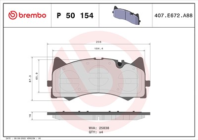 Brembo Bremsbelagsatz, Scheibenbremse [Hersteller-Nr. P50154] für Mercedes-Benz von BREMBO